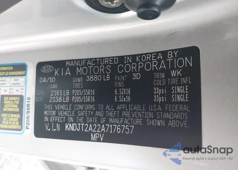 2010 Kia Soul + z USA, uszkodzony, nr VIN KNDJT2A22A7176757